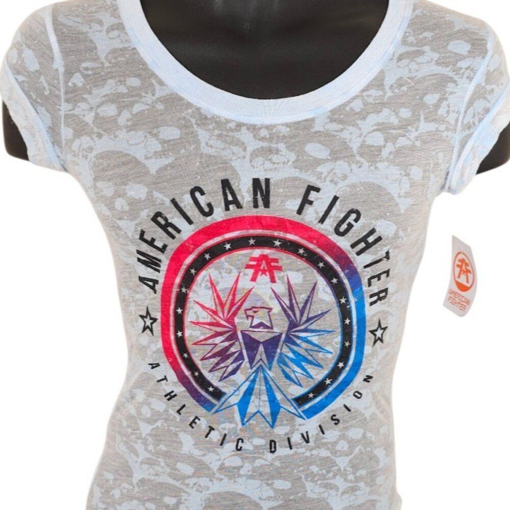 American Fighter T Shirt Womens Size XS Blue MMA Mixed Martial Arts Sheer Slim